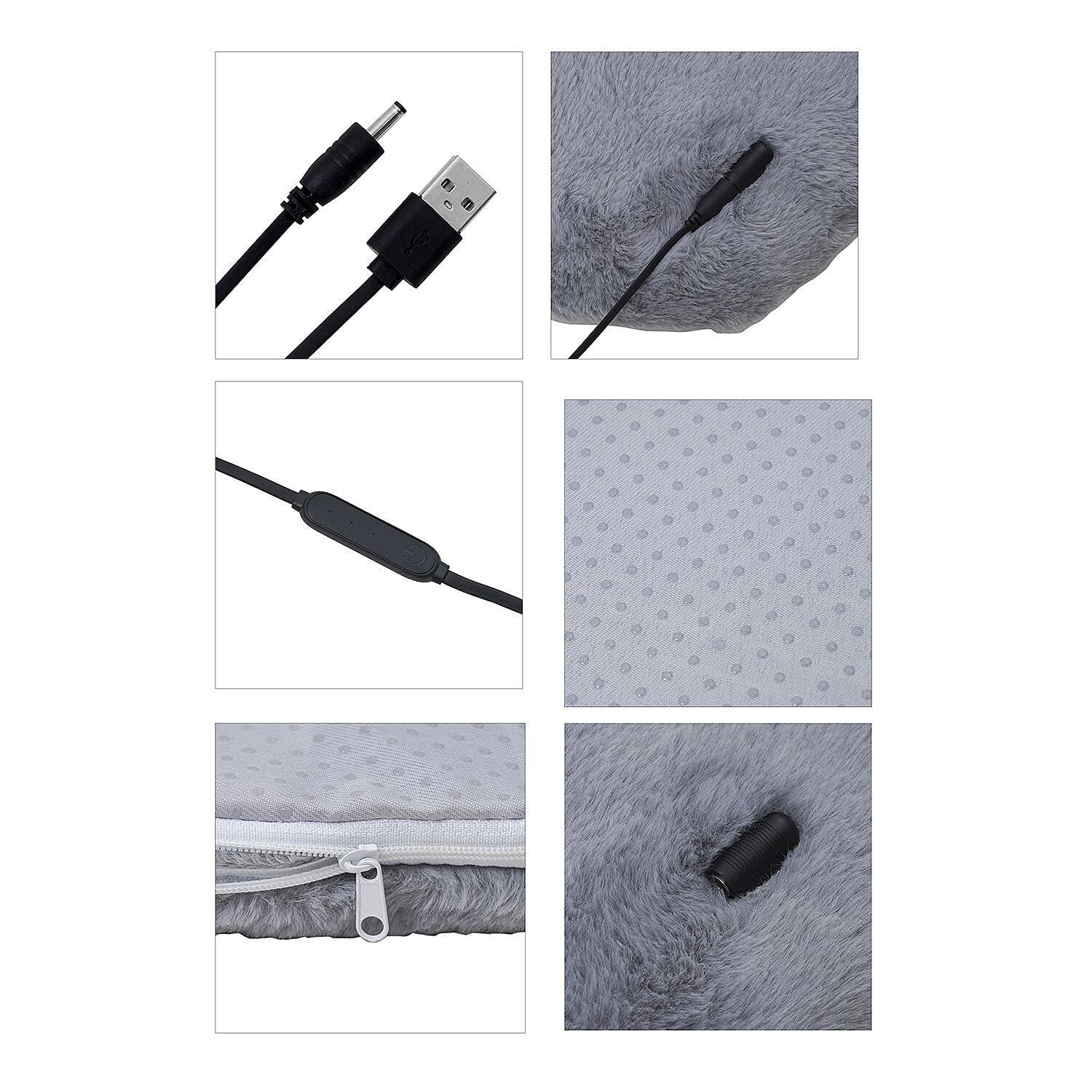 Sherpa Lined Heat Cushion with Gel Honeycomb Filling - USB Cable (Size 48x45 Cm)