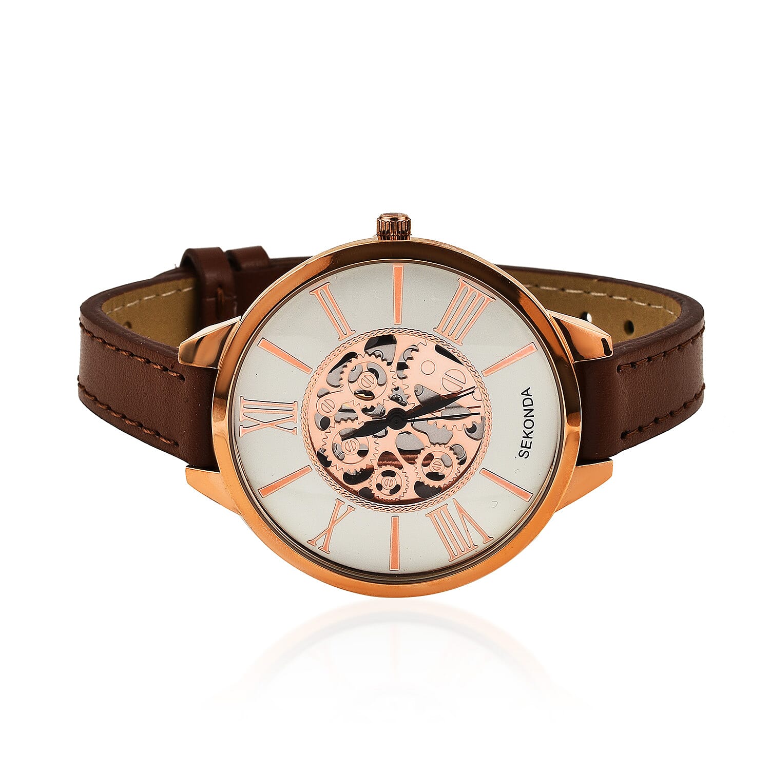 Close out Deal - Sekonda Watch Rose Gold Skeleton Look Dial with Leather Strap