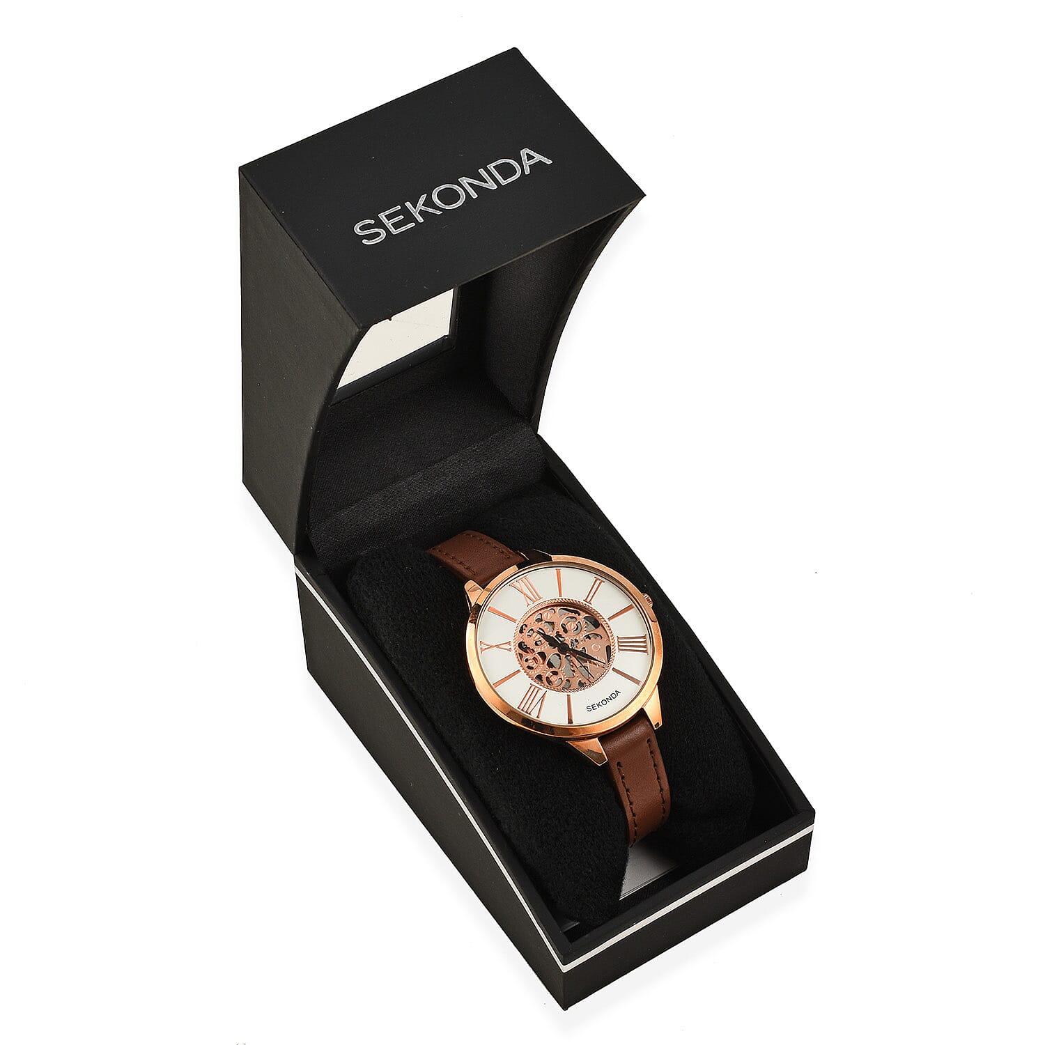 Close out Deal - Sekonda Watch Rose Gold Skeleton Look Dial with Leather Strap