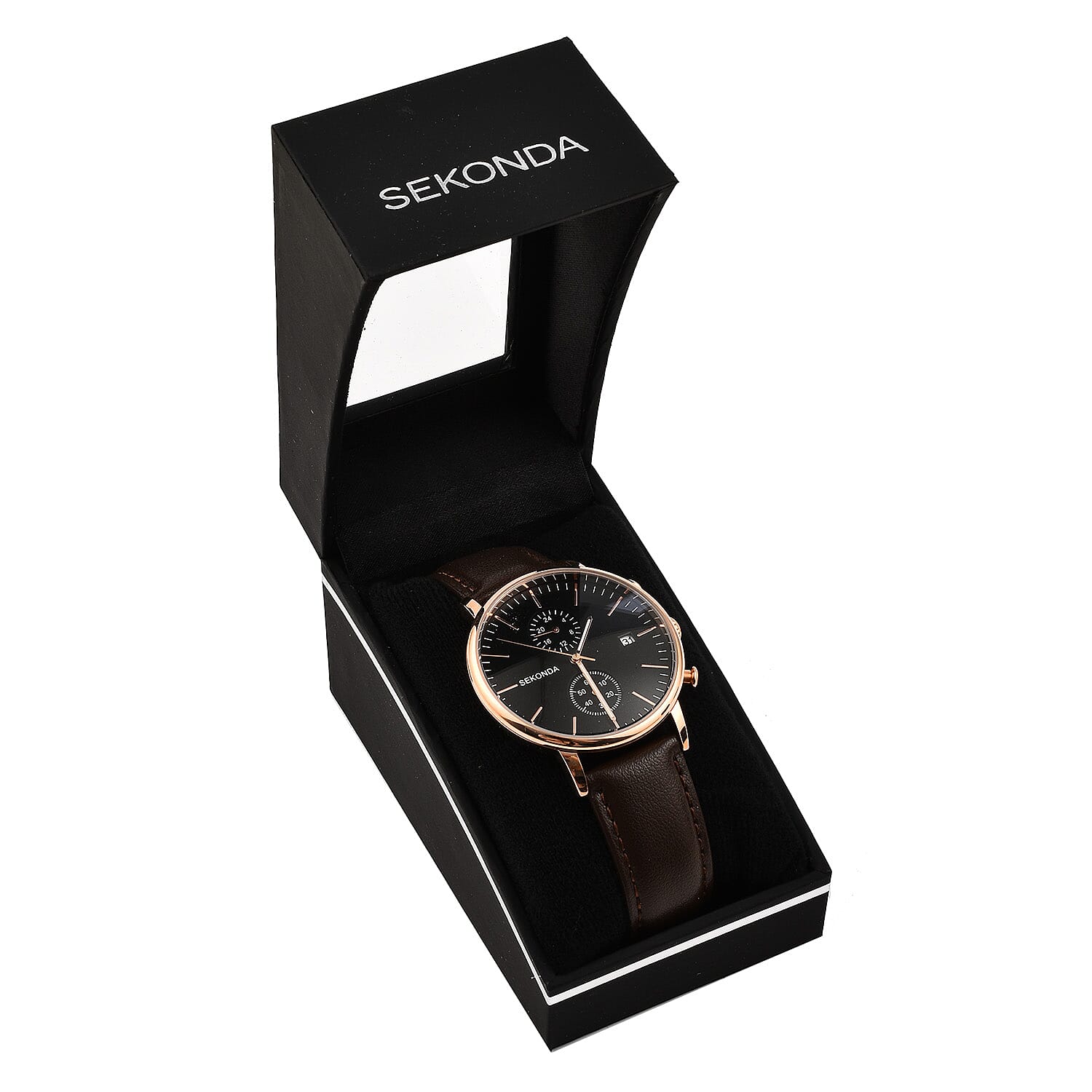 Close out Deal - Sekonda Black Chronograph Dial Watch with Leather Belt