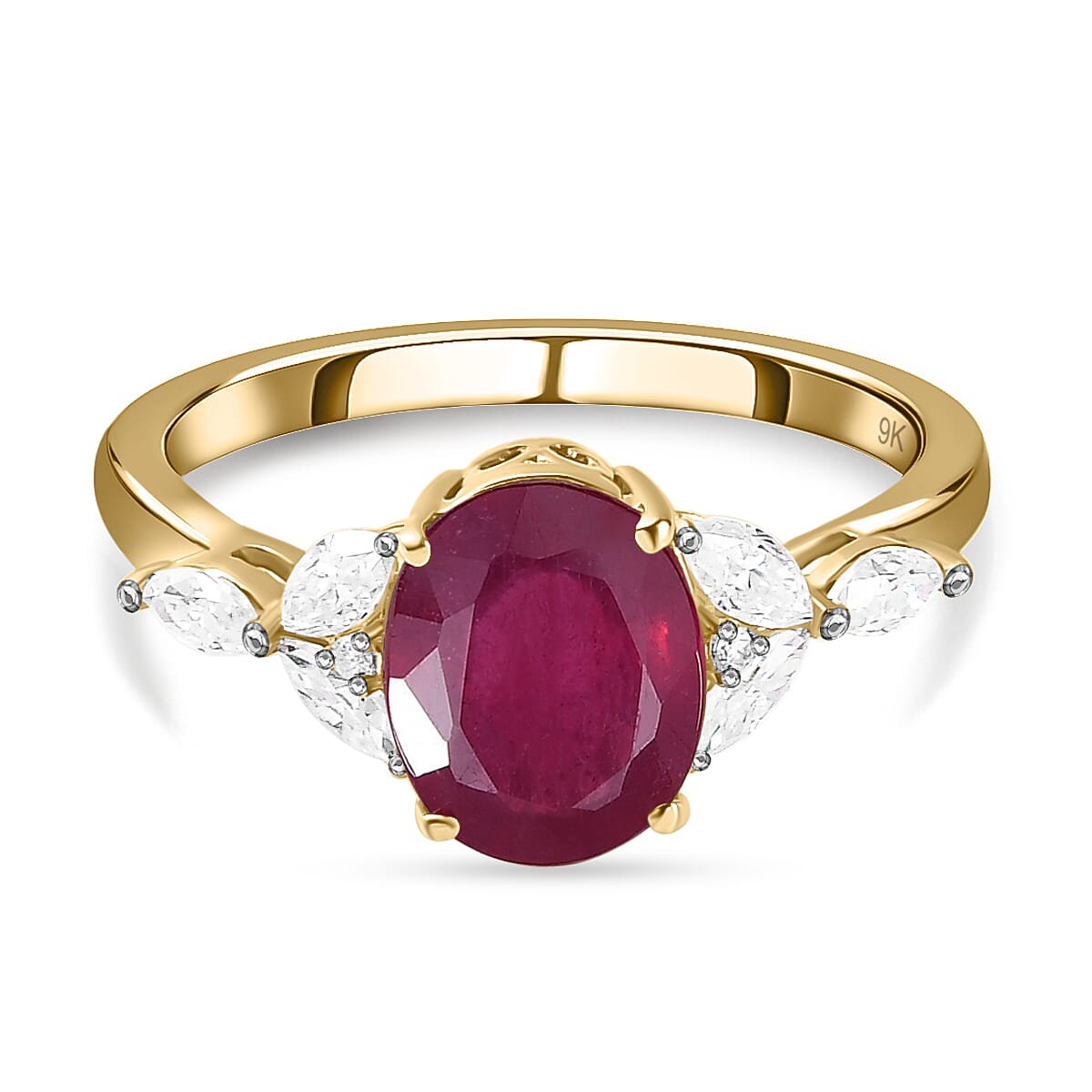 9K Yellow Gold Ruby and Moissanite Ring 3.14 Ct.