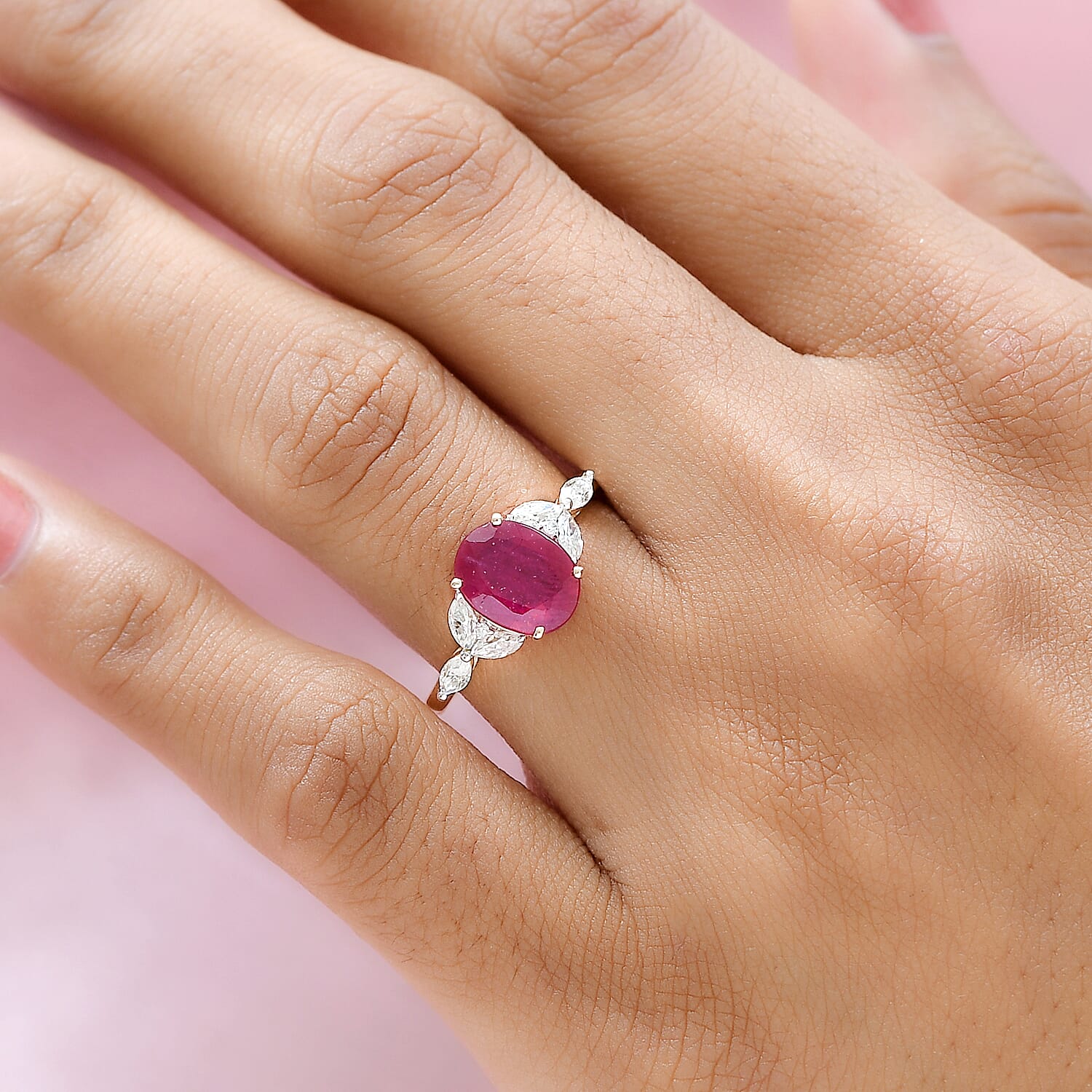9K Yellow Gold Ruby and Moissanite Ring 3.14 Ct.