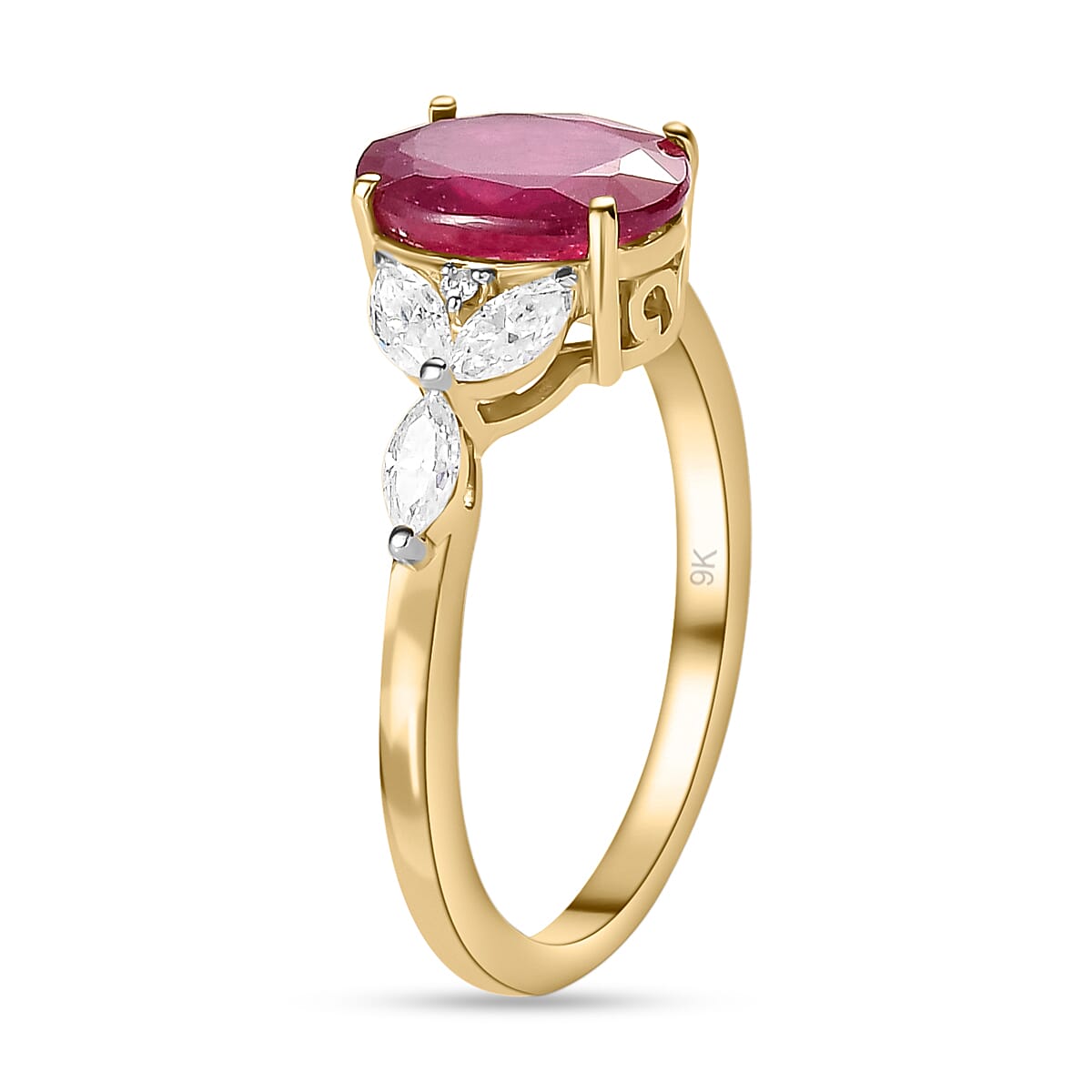 9K Yellow Gold Ruby and Moissanite Ring 3.14 Ct.