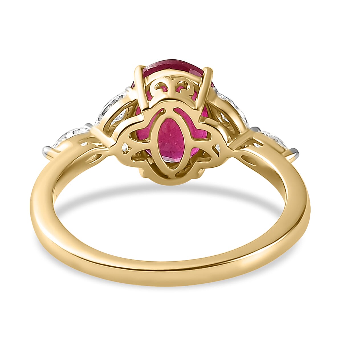 9K Yellow Gold Ruby and Moissanite Ring 3.14 Ct.
