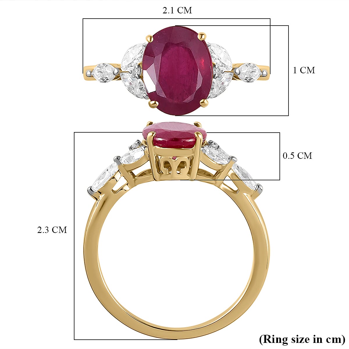 9K Yellow Gold Ruby and Moissanite Ring 3.14 Ct.