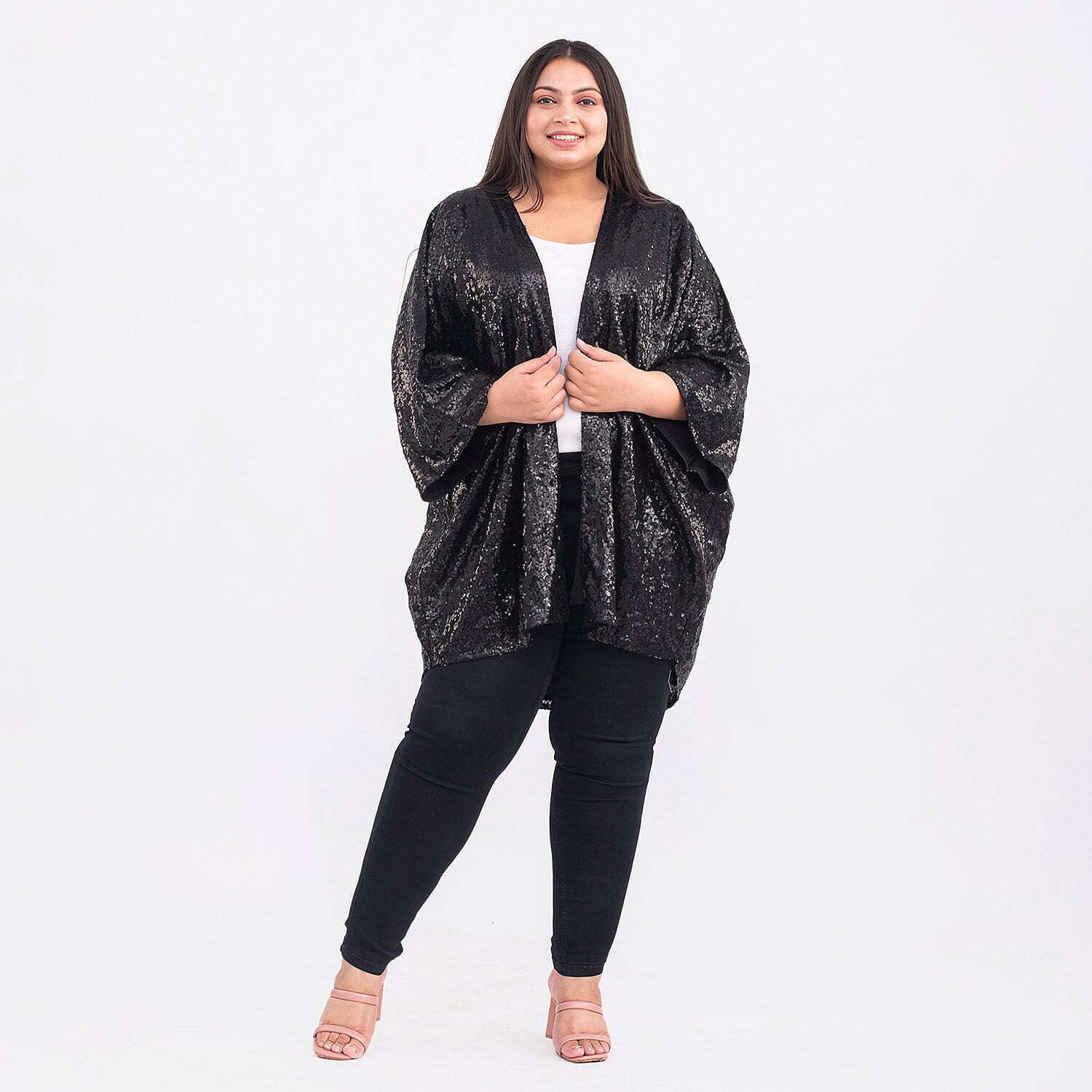 TAMSY Sequin Kimono with Poly Knit Lining (One Size 8-18) - Black