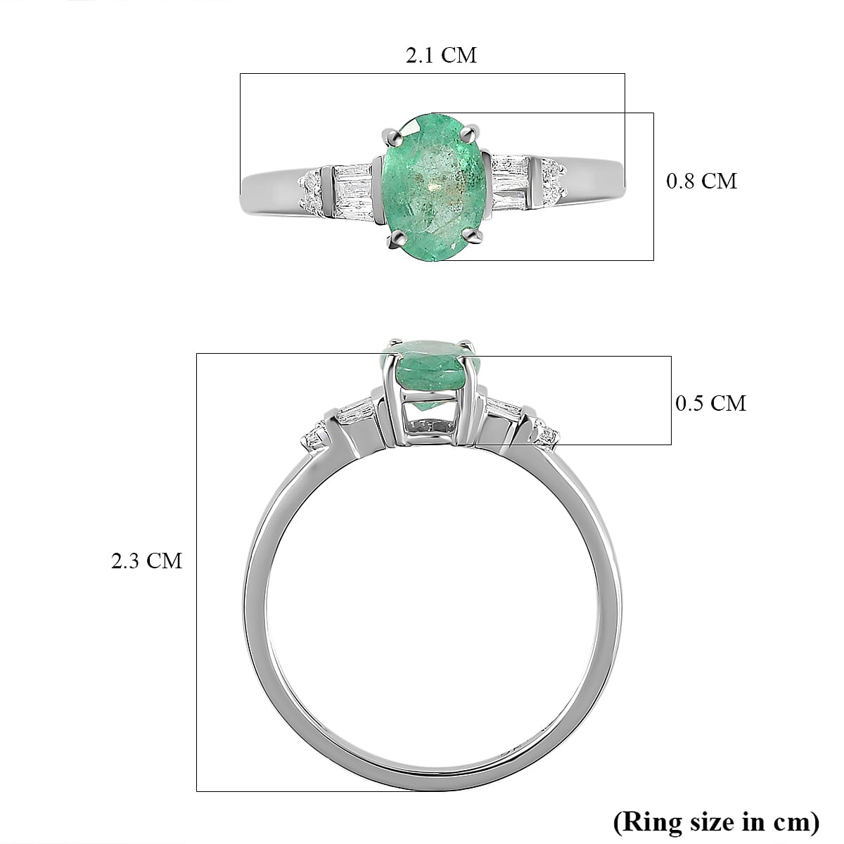 9K White Gold Ethiopian Emerald and Diamond Ring 0.80 Ct.