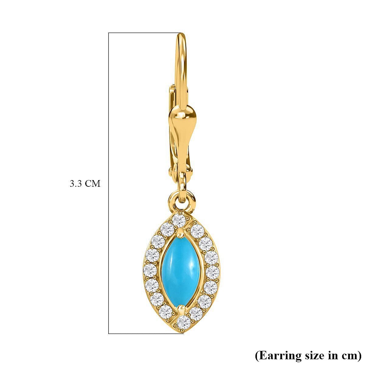 Arizona Sleeping Beauty Turquoise and Moissanite Cluster Earrings(with Lever Back) in 18K Vermeil Yellow Gold Plated Sterling Silver 1.486 Ct.