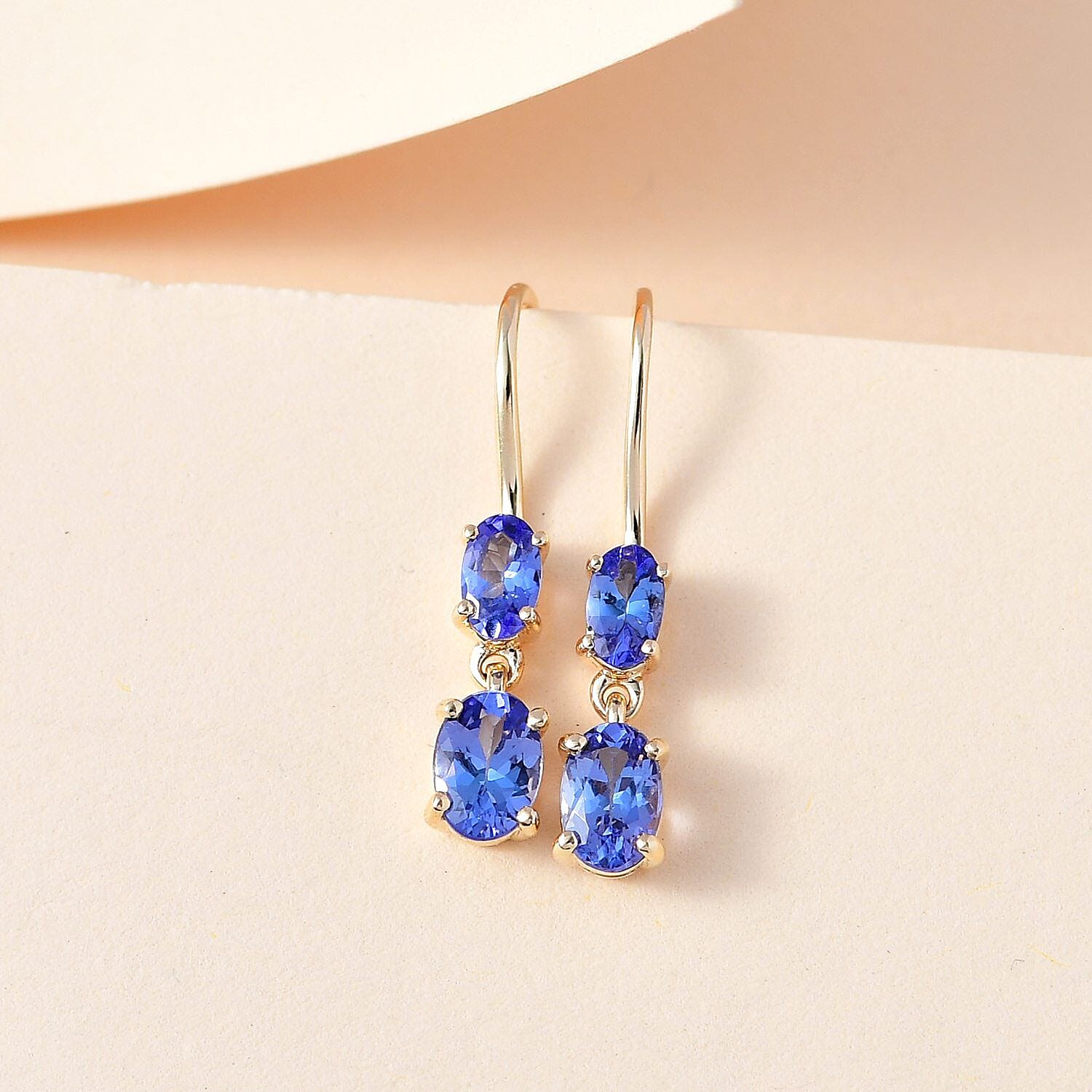 9K Yellow Gold Tanzanite Lever Back Earrings (With Clasp) 1.328 Ct.