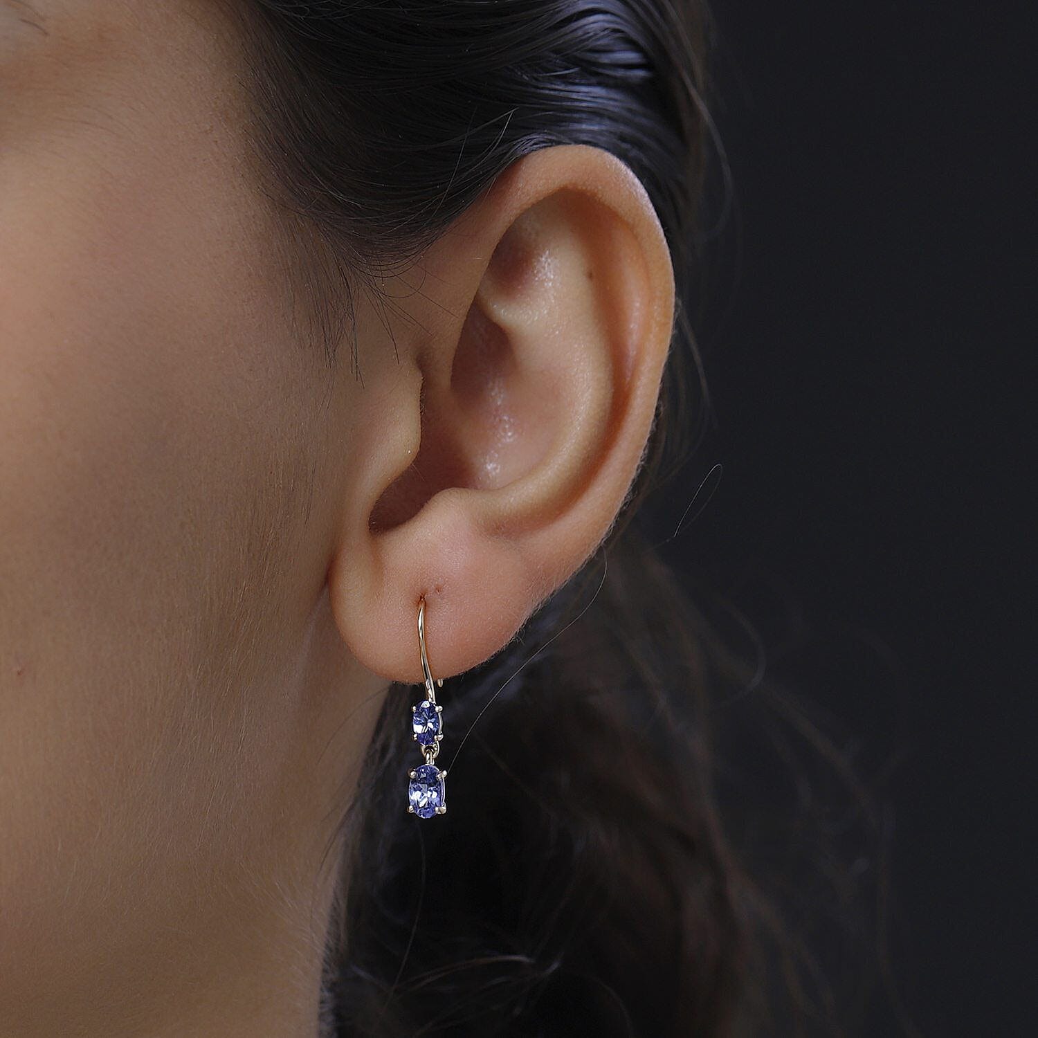 9K Yellow Gold Tanzanite Lever Back Earrings (With Clasp) 1.328 Ct.