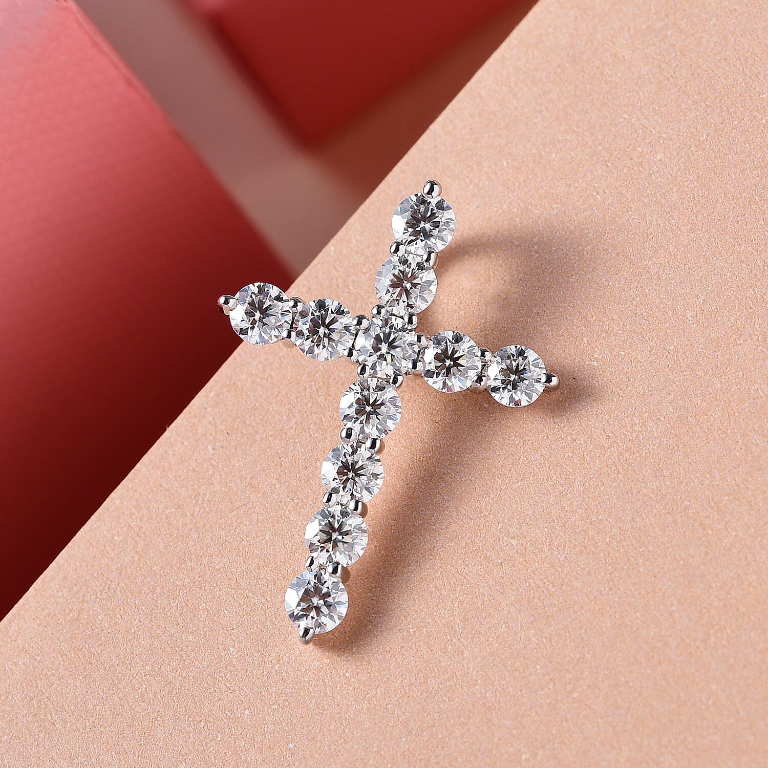 9K White Gold Moissanite Cross Pendant 1.144 Ct.