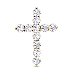 9K Yellow Gold   Moissanite  Cross Pendant 1.14 ct,  Gold Wt. 0.71 Gms