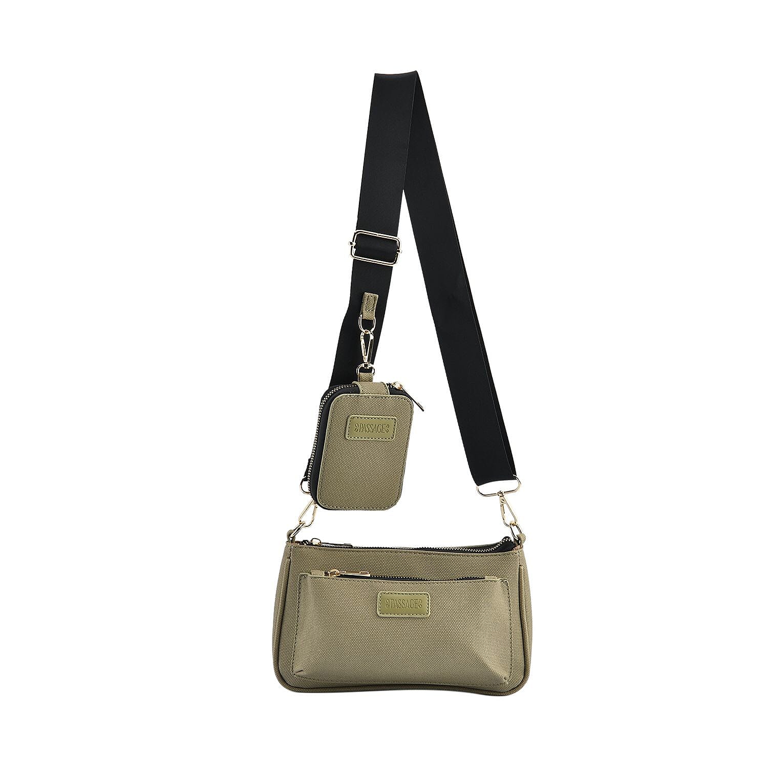 Passage - Faux Leather Crossbody Bag with RFID Protection and Removable Coin Pouch - Olive