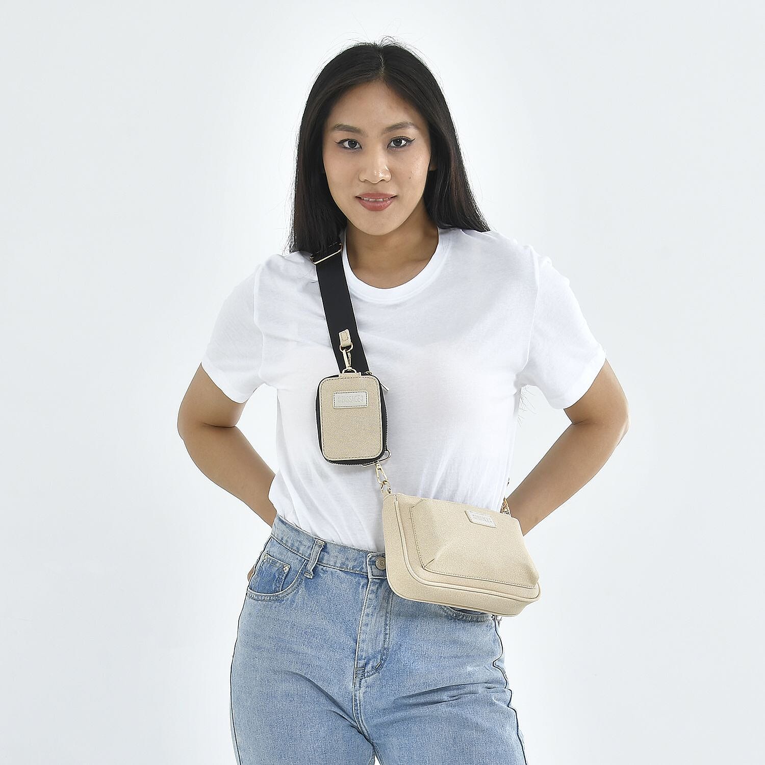 Passage - Faux Leather Crossbody Bag with RFID Protection and Removable Coin Pouch - Beige