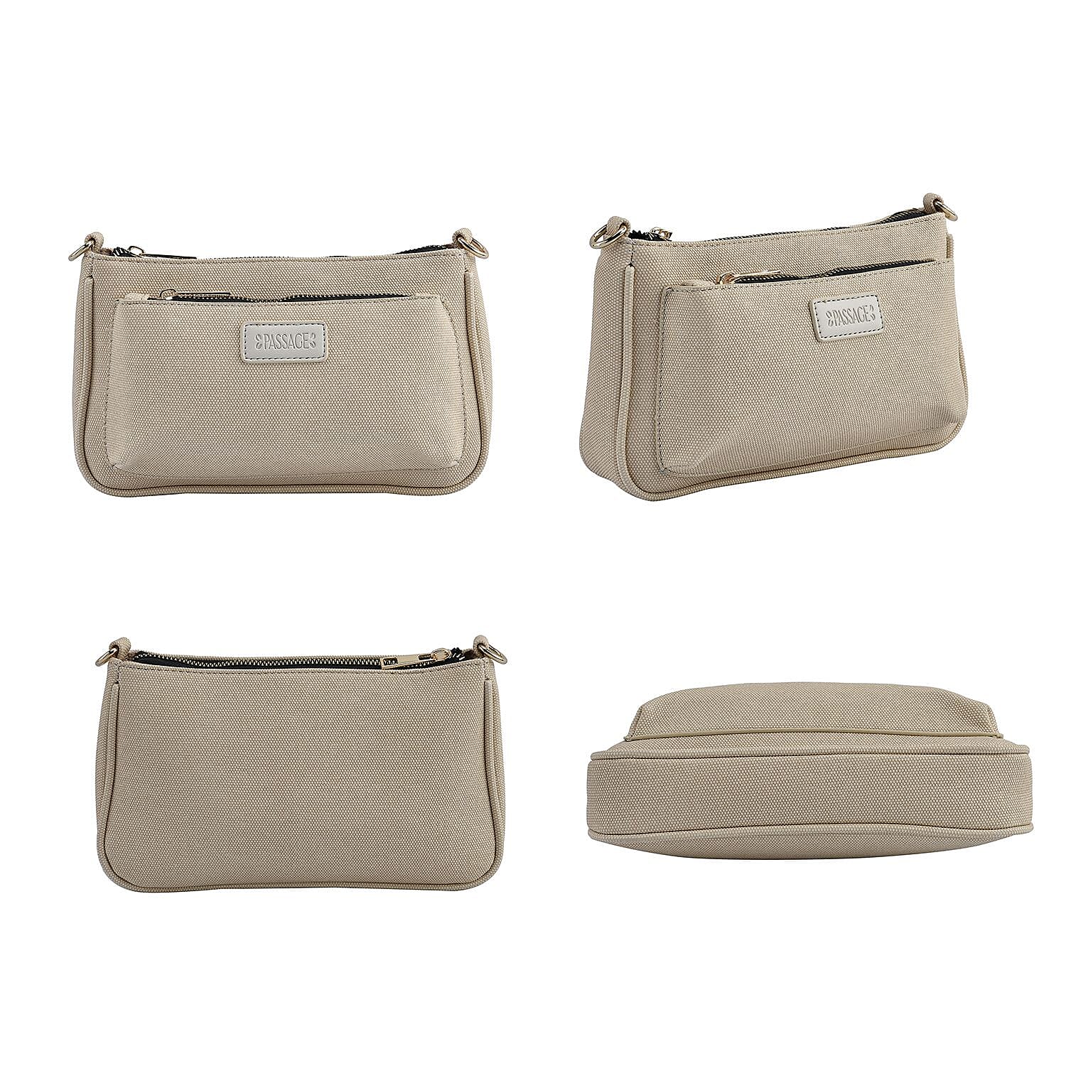 Passage - Faux Leather Crossbody Bag with RFID Protection and Removable Coin Pouch - Beige