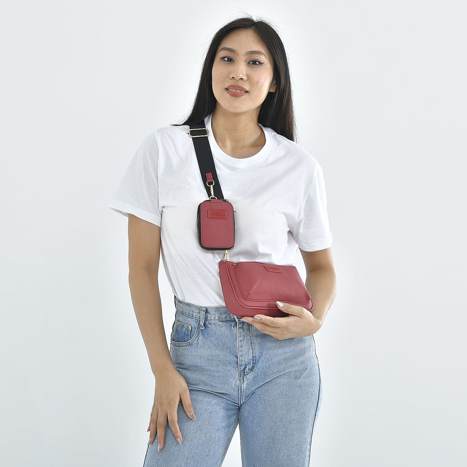 Passage - Faux Leather Crossbody Bag with RFID Protection and Removable Coin Pouch - Burgundy