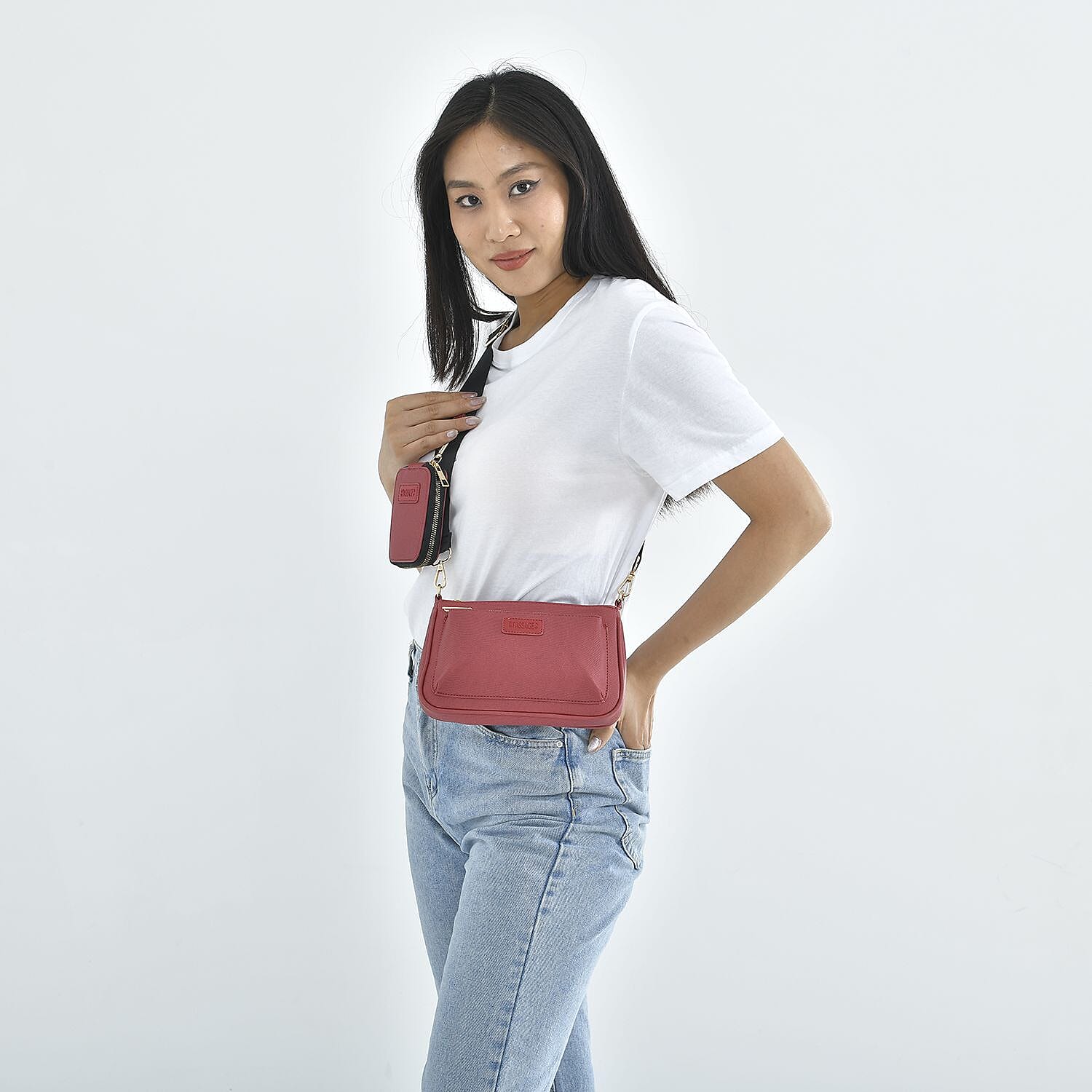 Passage - Faux Leather Crossbody Bag with RFID Protection and Removable Coin Pouch - Burgundy