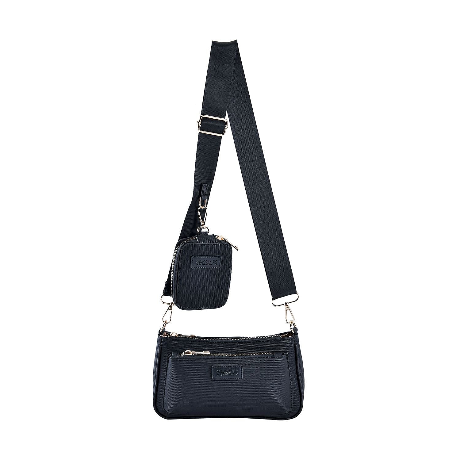 Passage - Faux Leather Crossbody Bag with RFID Protection and Removable Coin Pouch - Black