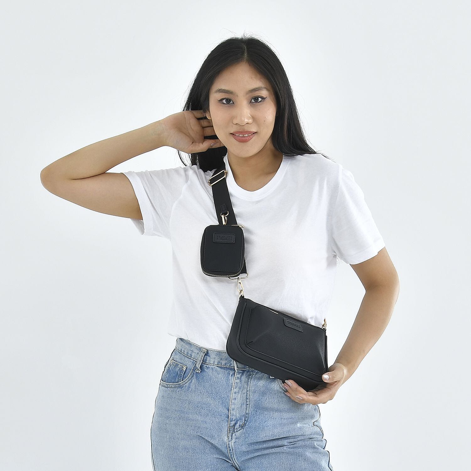 Passage - Faux Leather Crossbody Bag with RFID Protection and Removable Coin Pouch - Black