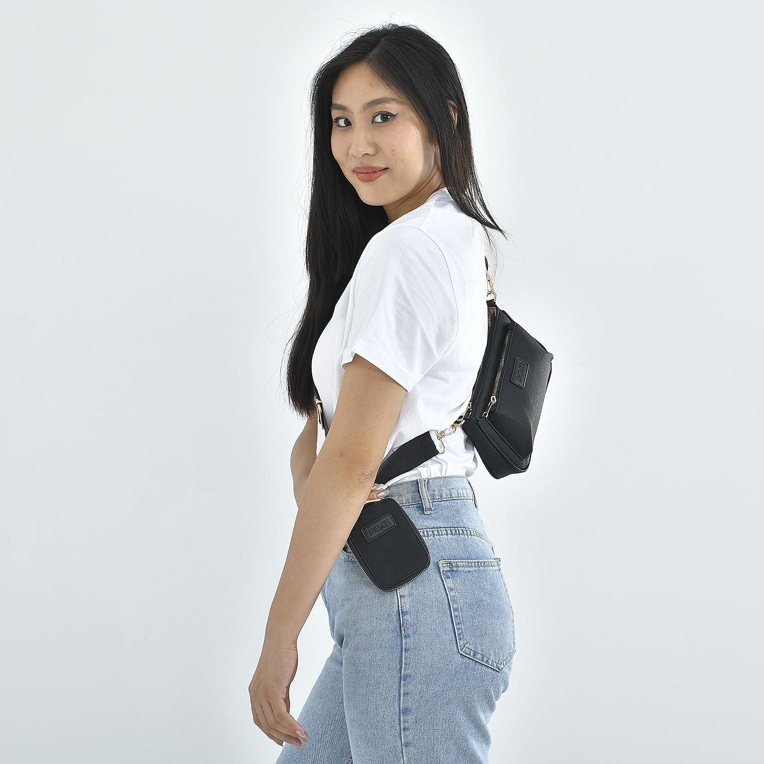 Passage - Faux Leather Crossbody Bag with RFID Protection and Removable Coin Pouch - Black