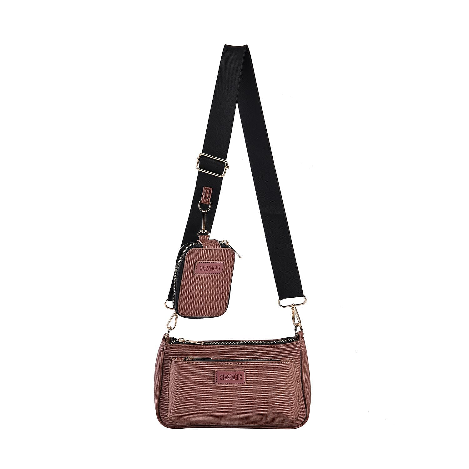 Passage - Faux Leather Crossbody Bag with RFID protection and Removable Coin Pouch - Brown