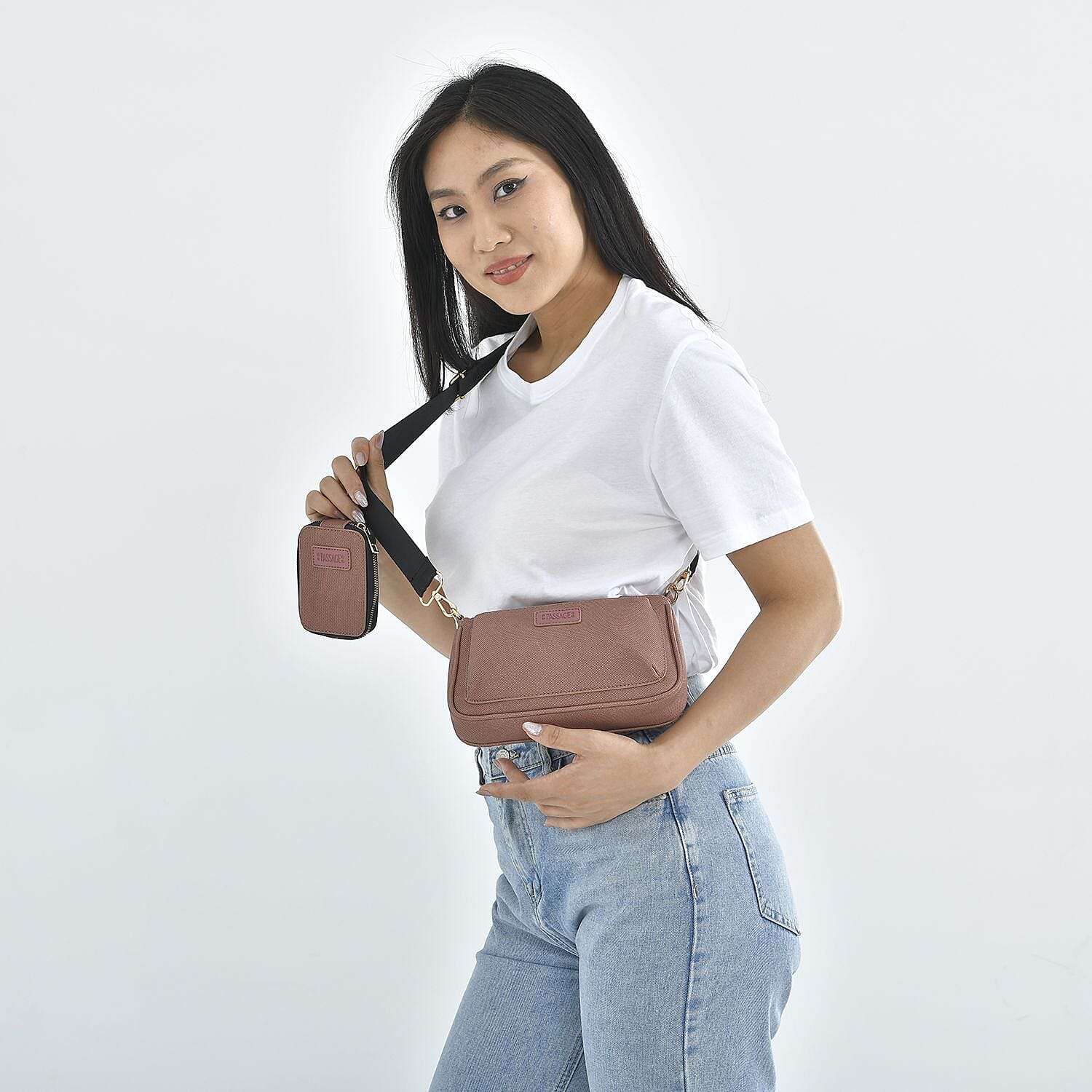 Passage - Faux Leather Crossbody Bag with RFID protection and Removable Coin Pouch - Brown