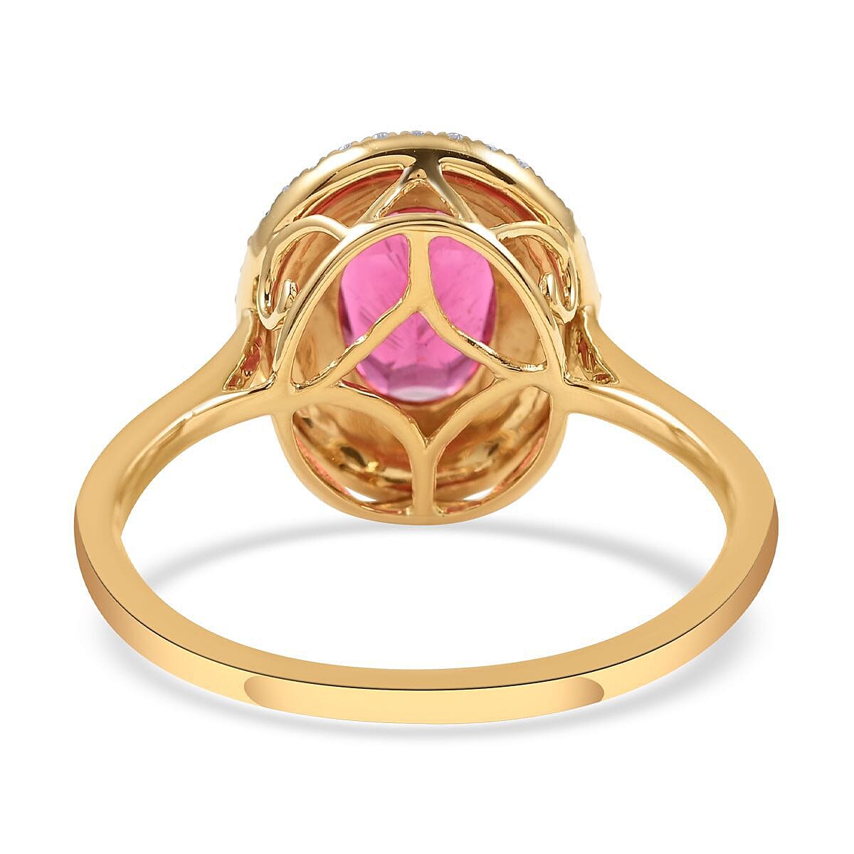 Certified and Appraised ILIANA 18K Yellow Gold AAA Rubellite and Diamond SI Double Halo Ring Gold 3.52 grams, 1.60 Ct