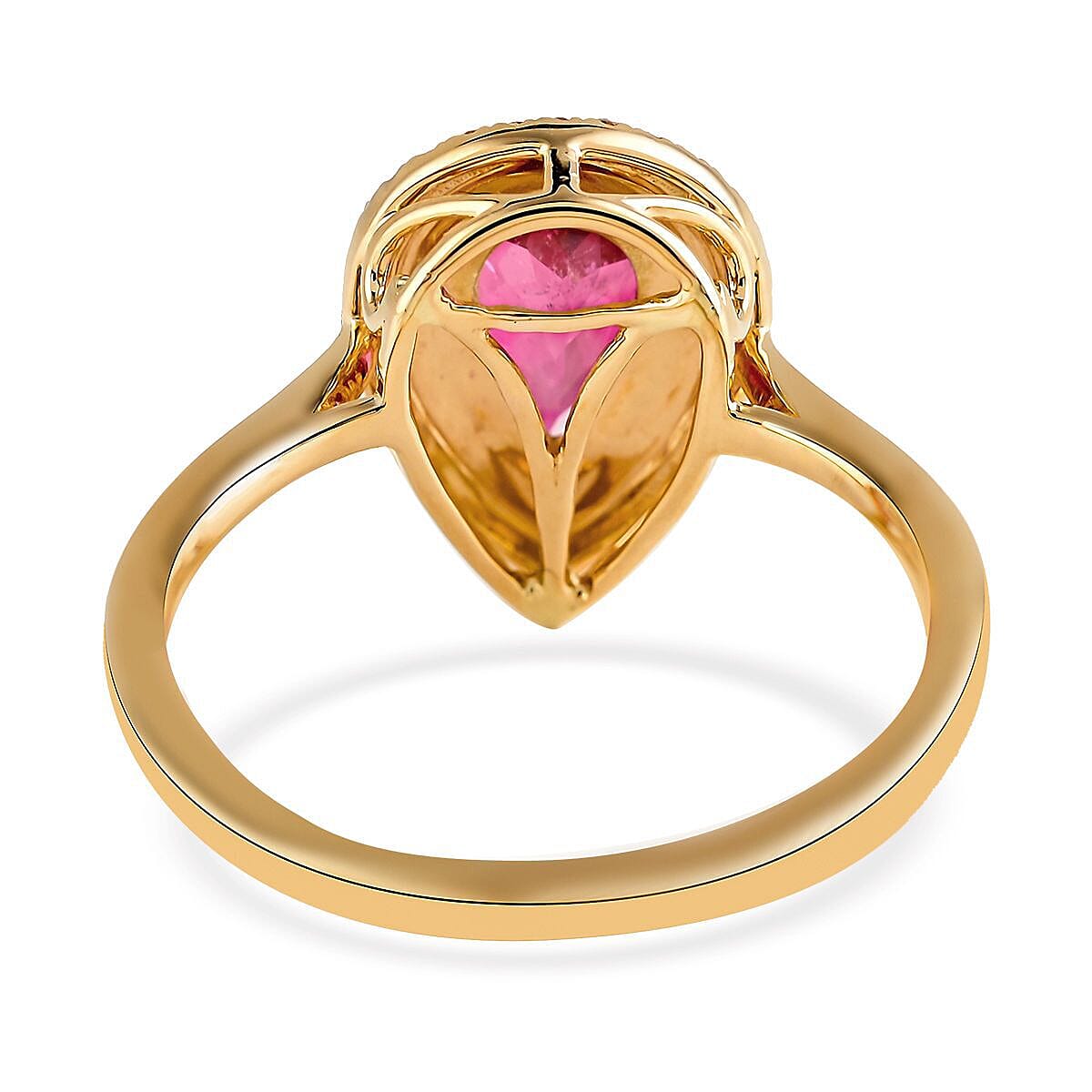 Certified and Appraised ILIANA 18K Yellow Gold AAA Ouro Fino Rubellite and Diamond SI GH Double Halo Ring Gold 3.74 grams, 1.80 Ct