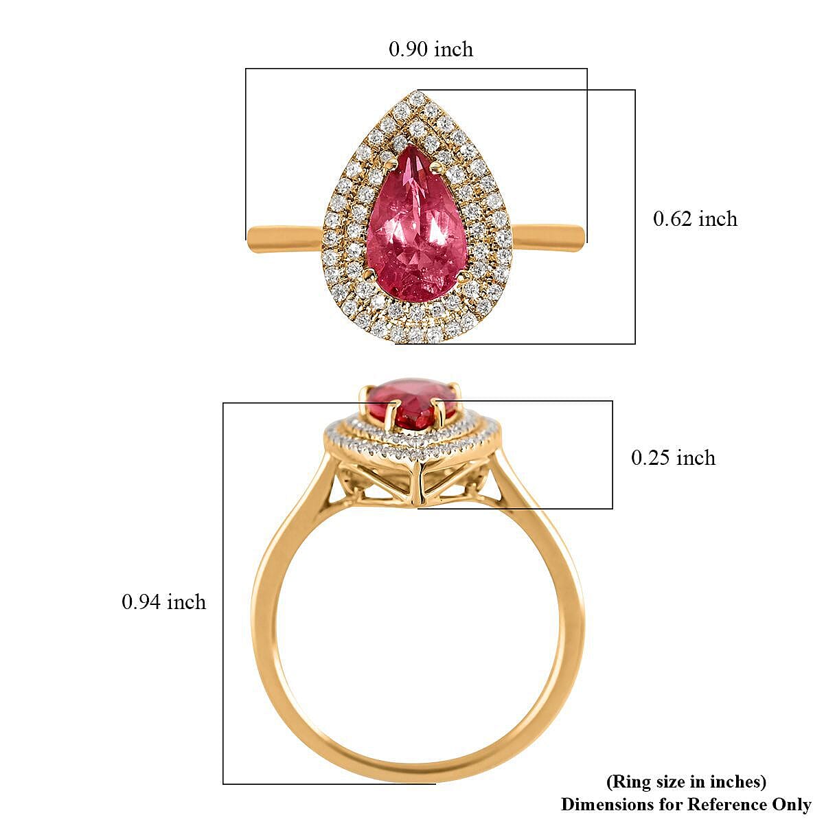Certified and Appraised ILIANA 18K Yellow Gold AAA Ouro Fino Rubellite and Diamond SI GH Double Halo Ring Gold 3.74 grams, 1.80 Ct