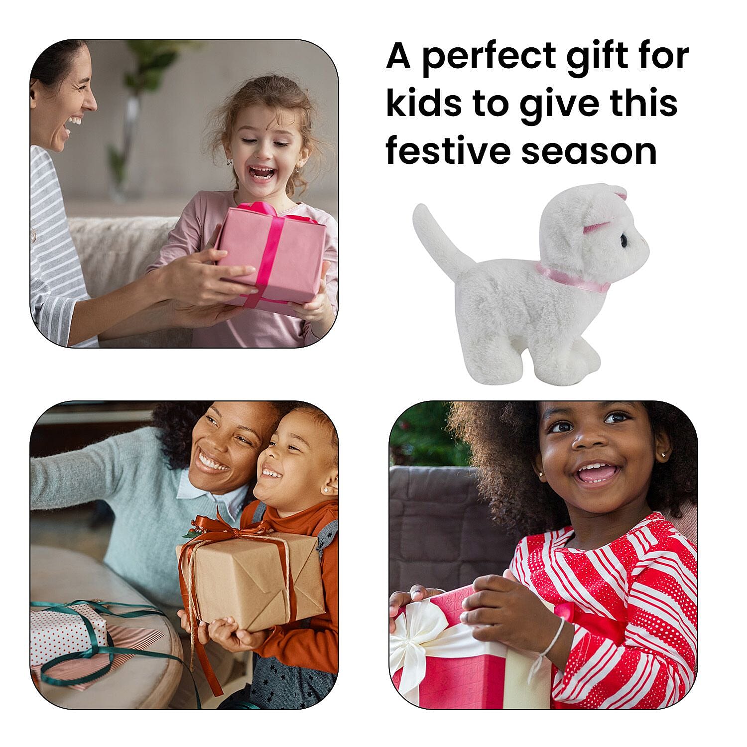 Doorbuster - Electric Walking Plush Cat Toy - White (Size 16x16x7 cm, 2 AA Battery Not Incl.)