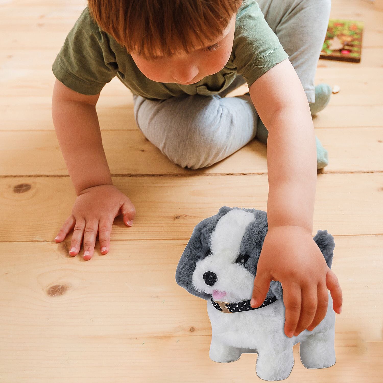 Electric Walking Plush Dog Toy - Grey (Size 18x15x13 cm, 2 AA Battery Not Incl.)