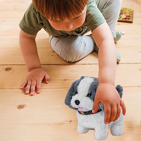 Doorbuster - Electric Walking Plush Dog Toy - Grey (Size 18x15x13 cm, 2 AA Battery Not Incl.)