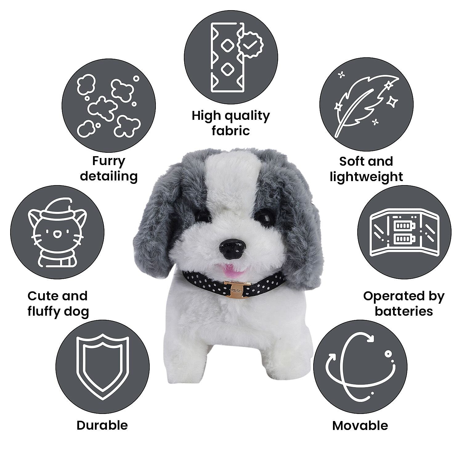 Electric Walking Plush Dog Toy - Grey (Size 18x15x13 cm, 2 AA Battery Not Incl.)