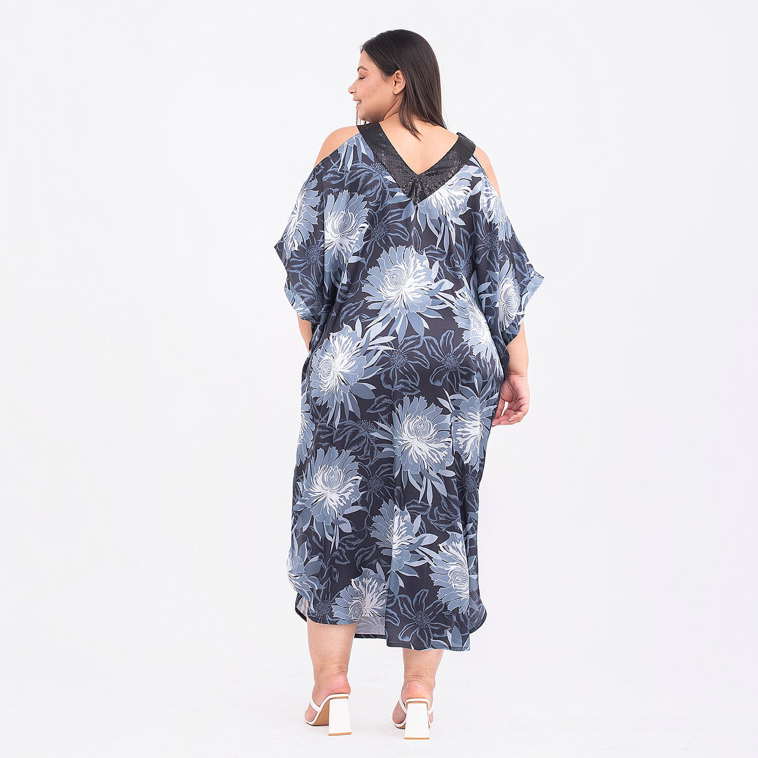 TAMSY Cold Shoulder V-Neck Floral Kaftan