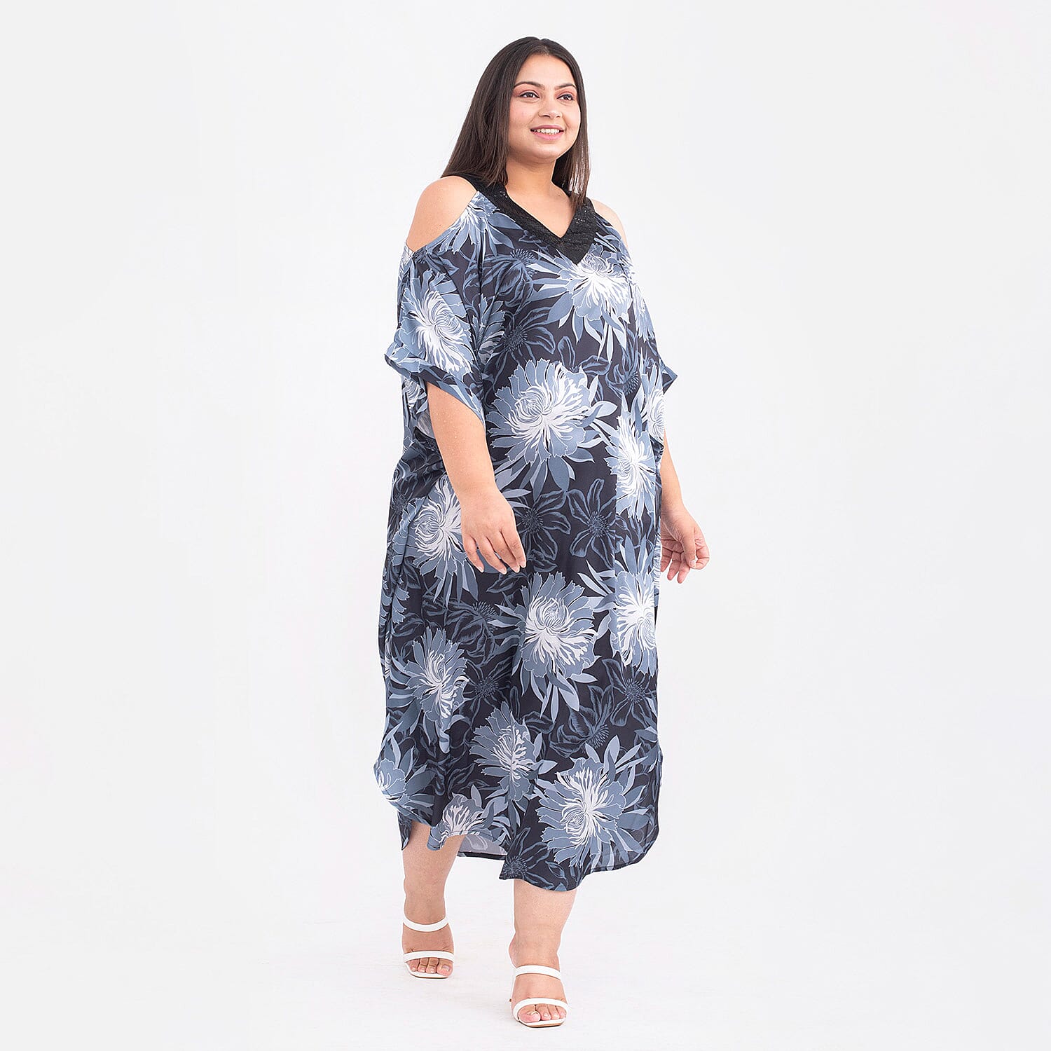 TAMSY Cold Shoulder V-Neck Floral Kaftan