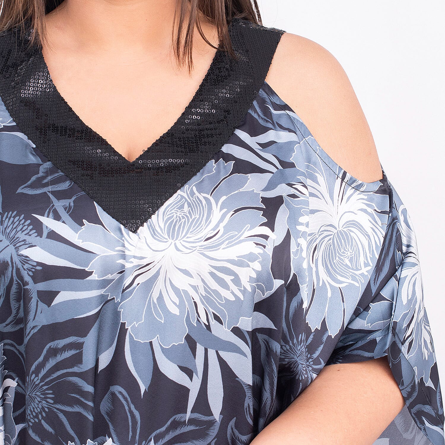 TAMSY Cold Shoulder V-Neck Floral Kaftan