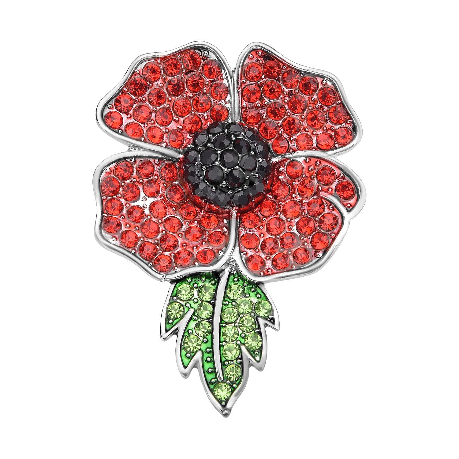 Multi Colour Austrian Crystal Poppy Brooch in Silver Tone