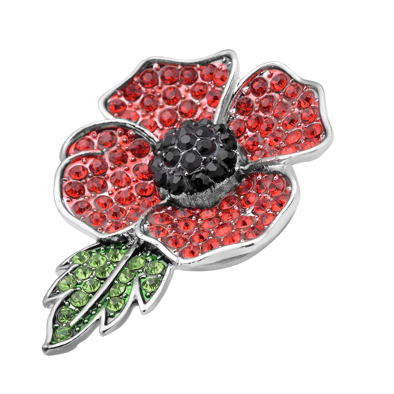 Multi Colour Austrian Crystal Poppy Brooch in Silver Tone