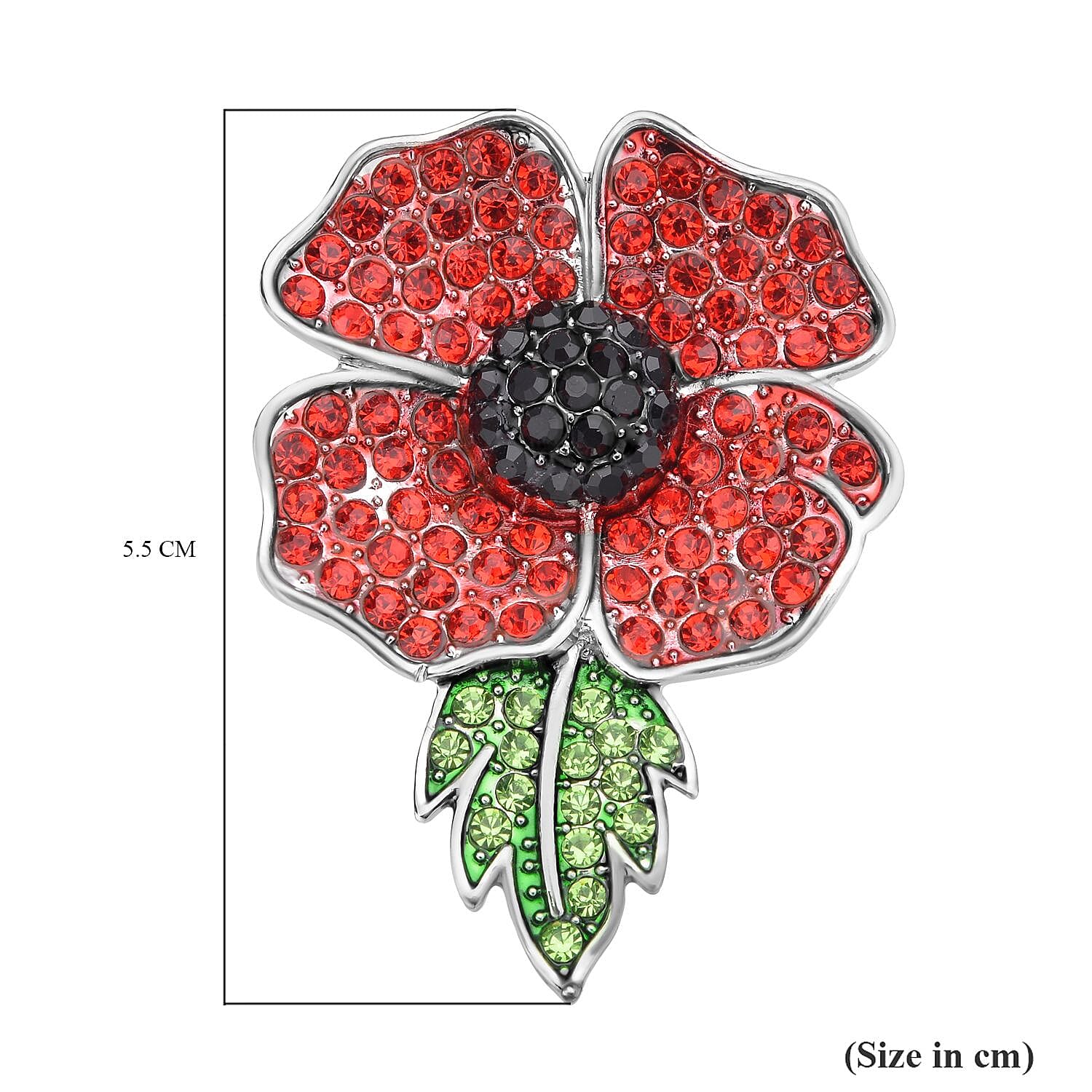 Multi Colour Austrian Crystal Poppy Brooch in Silver Tone