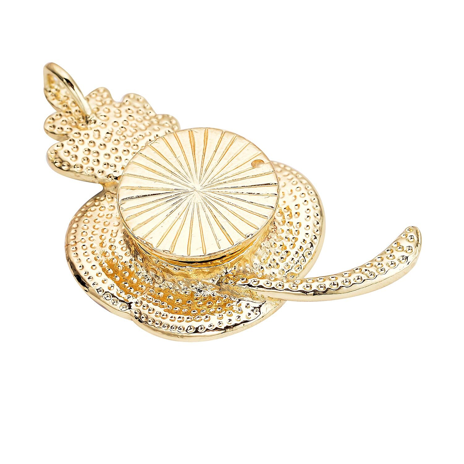 Black Crystal Enamelled Flower Brooch in Gold Tone