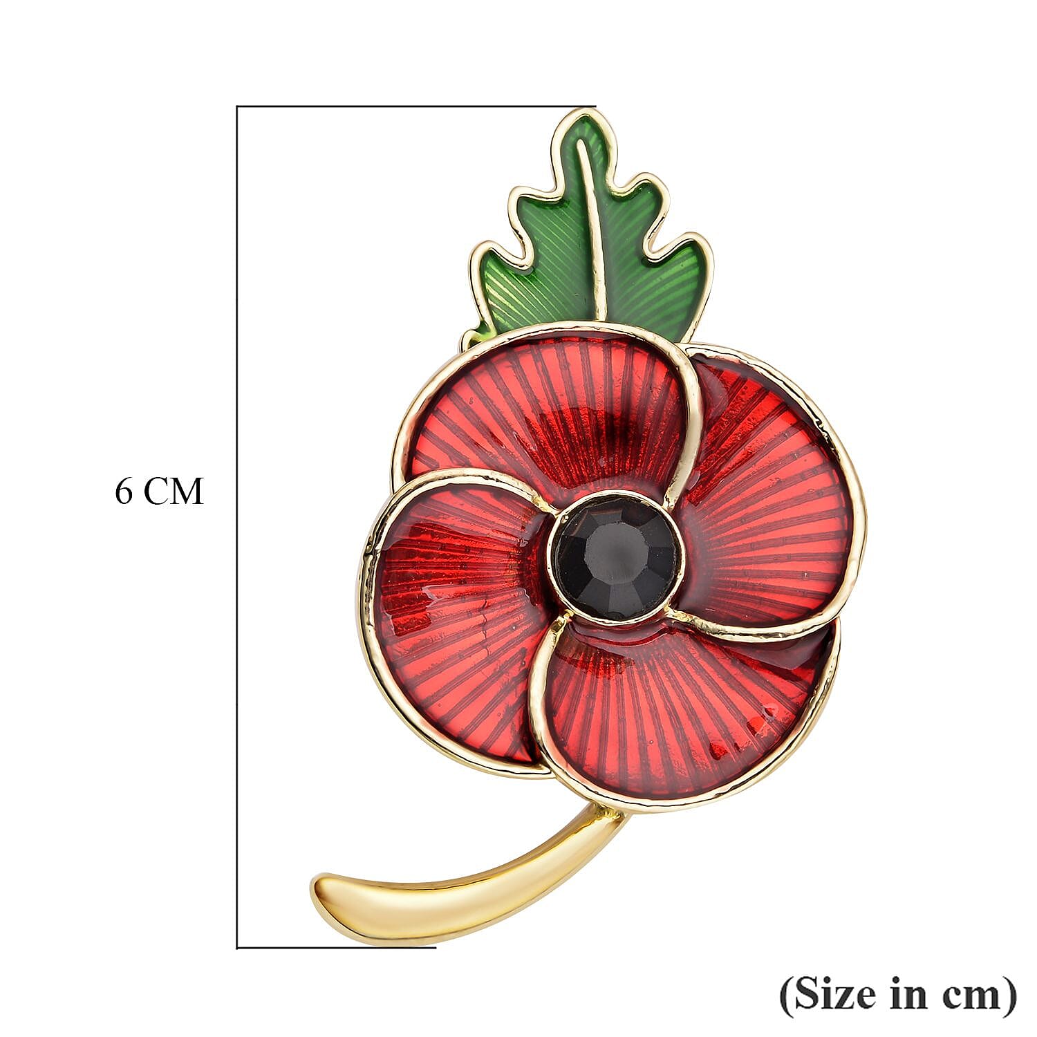 Black Crystal Enamelled Flower Brooch in Gold Tone