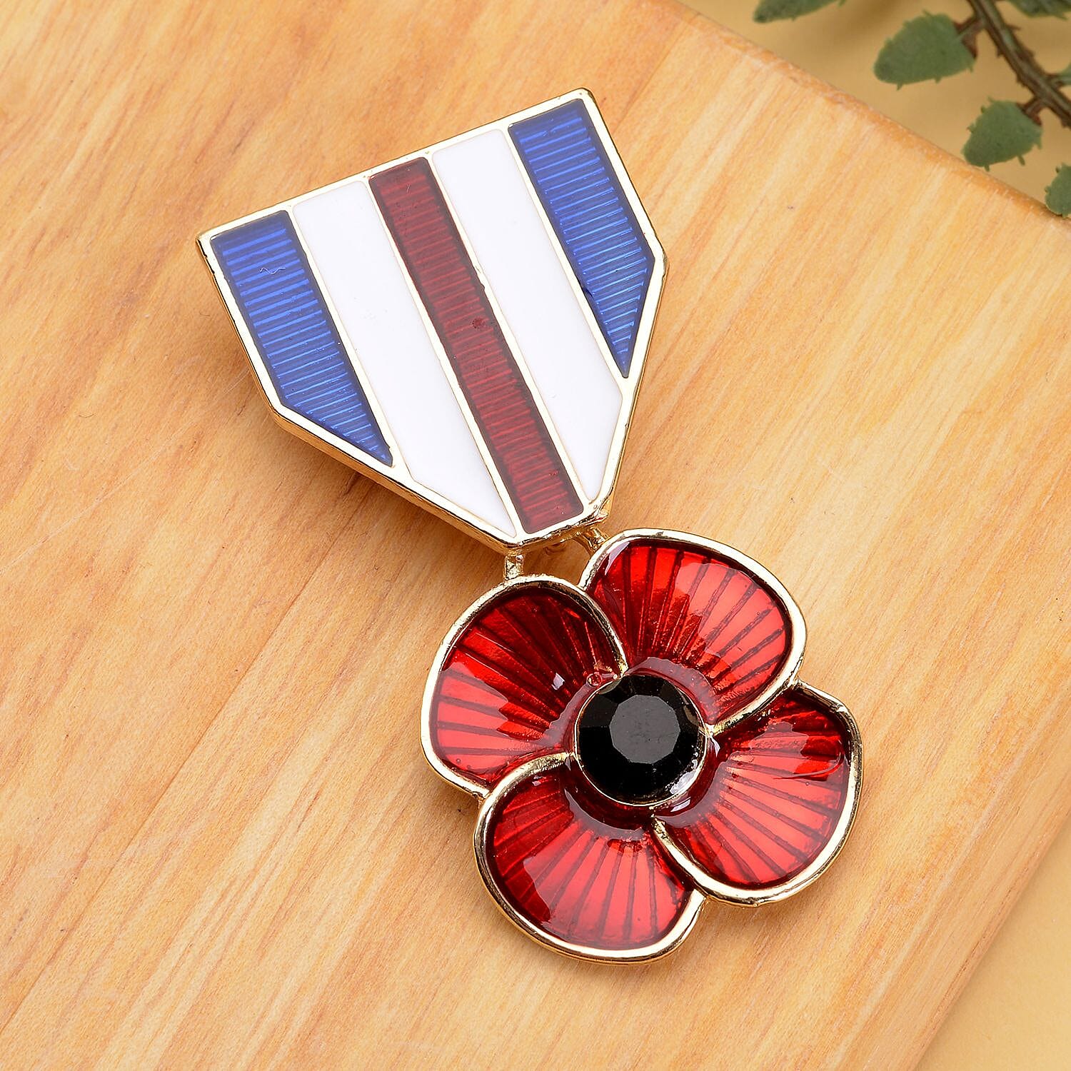 Black Austrian Crystal Enamelled Flower Brooch in Gold Tone