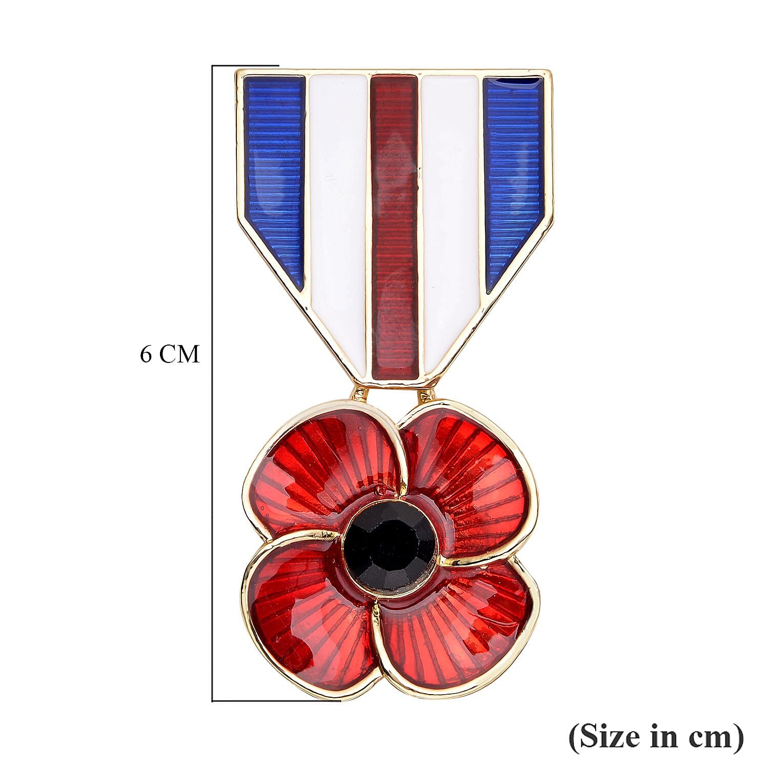 Black Austrian Crystal Enamelled Flower Brooch in Gold Tone