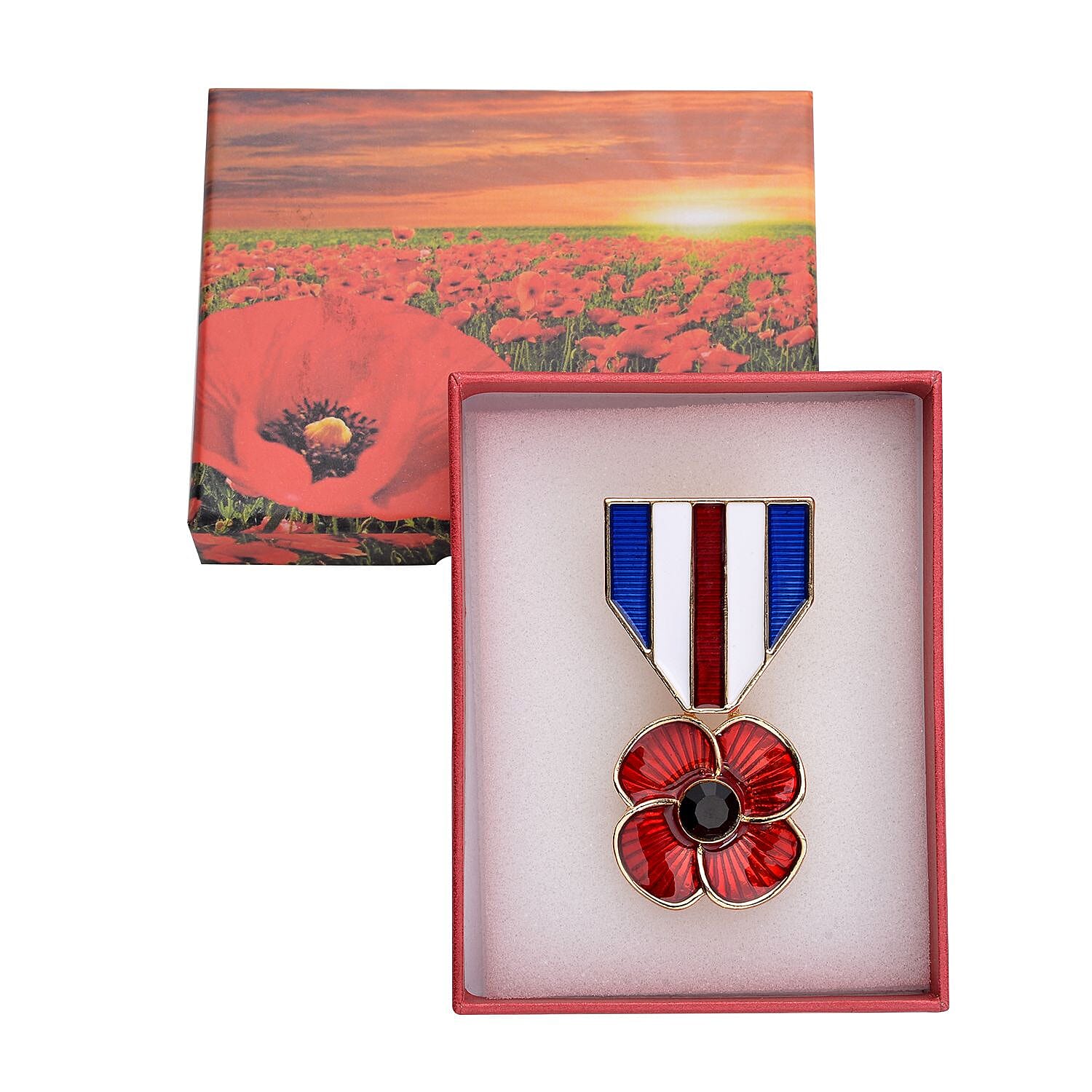 Black Austrian Crystal Enamelled Flower Brooch in Gold Tone