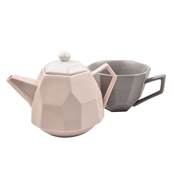 Tea Pot and Cup Set For One Diamond Porcelain in Gift Box (Size