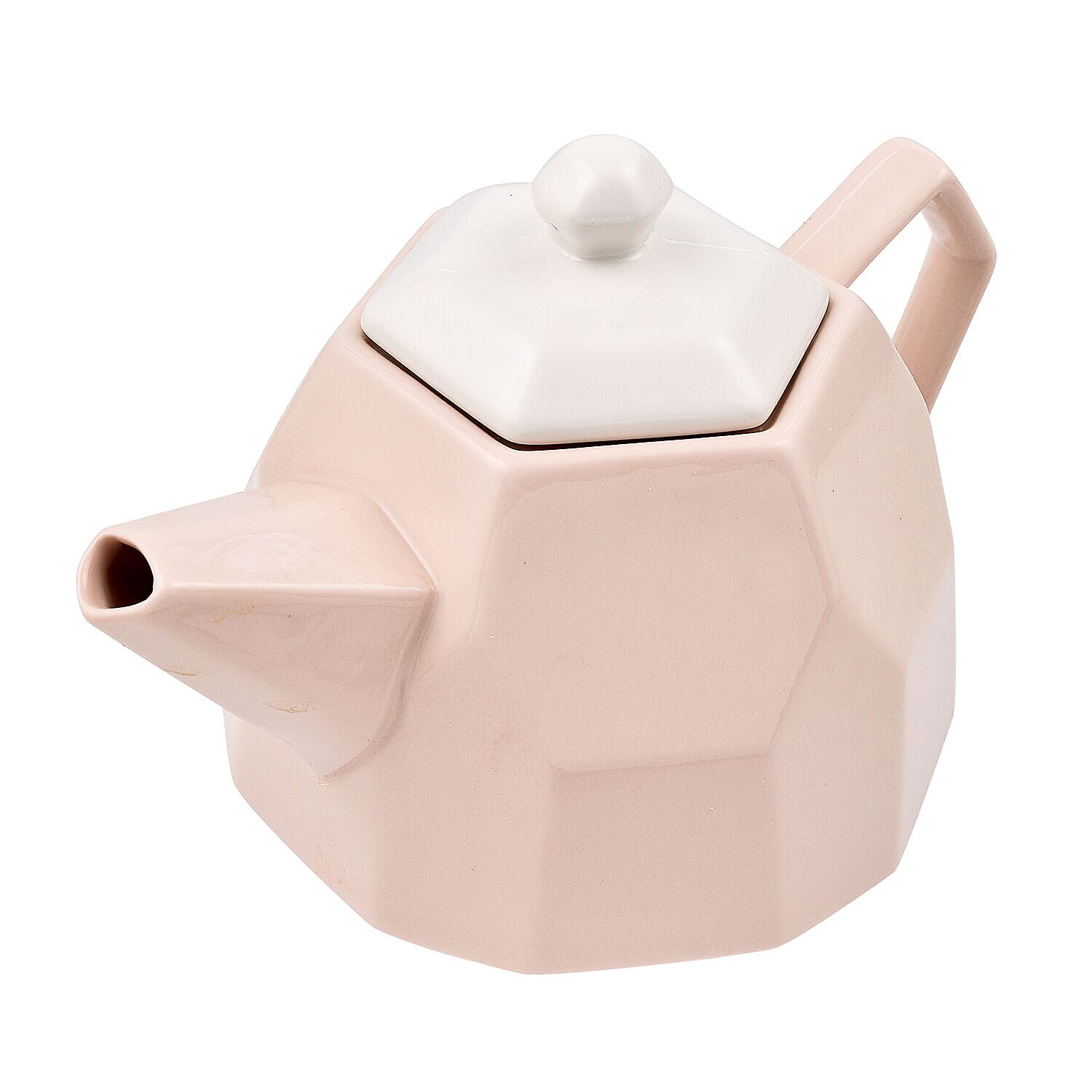 Tea Pot and Cup Set For One Diamond Porcelain in Gift Box (Size 19x18x14 Cm) - Light Grey and Light Pink