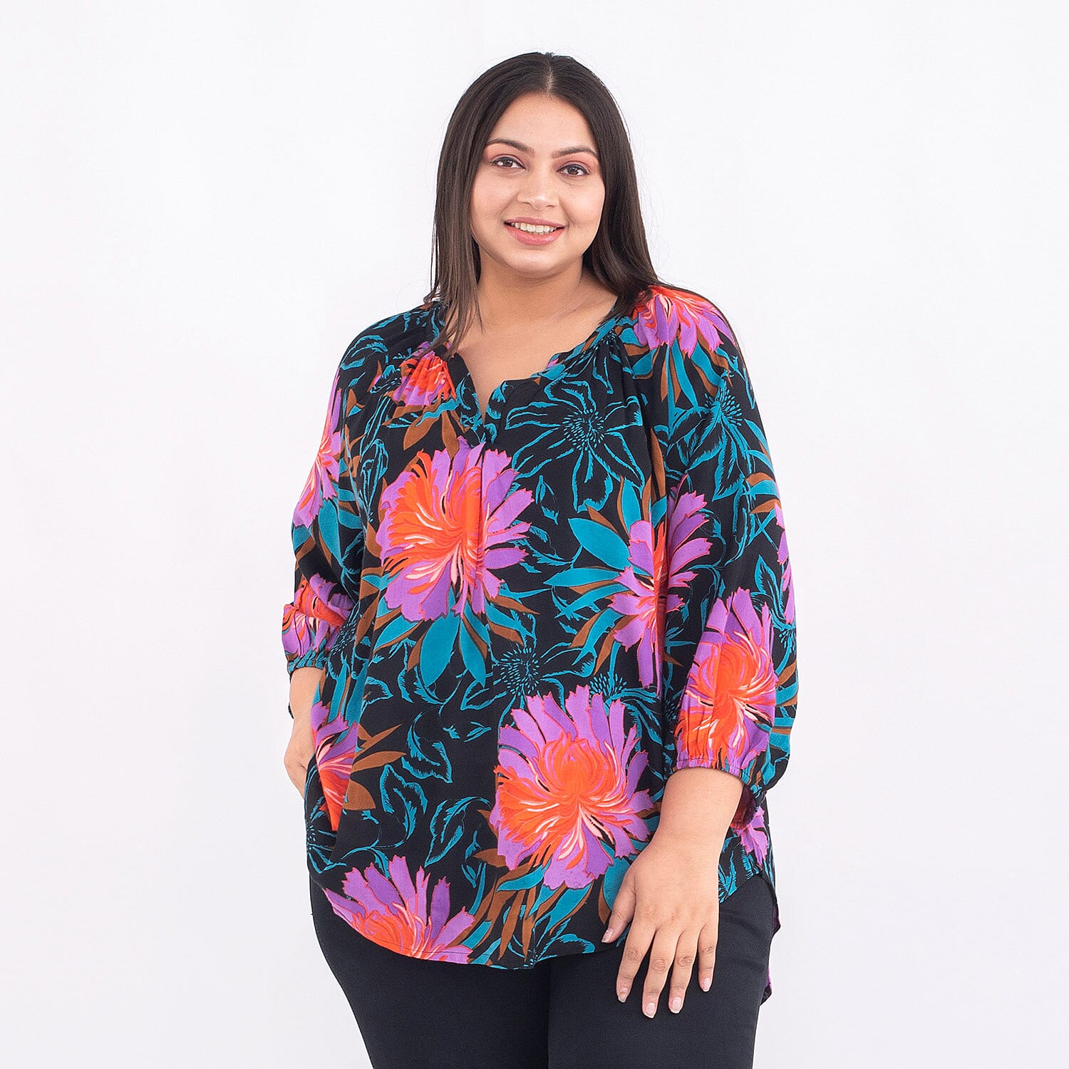 Tamsy Viscose Printed Top - Purple