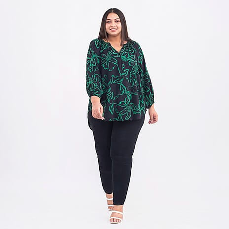 TAMSY Exclusive Floral Pattern Top (One Size, 8-18) - Black and Green