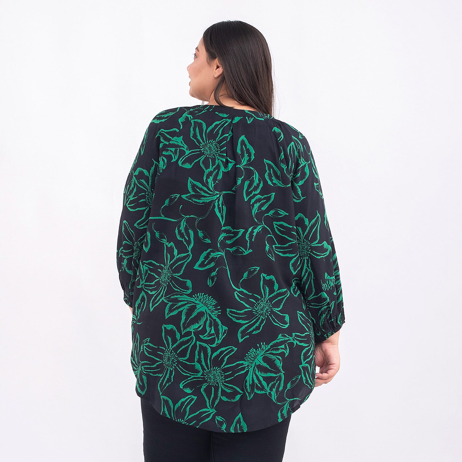 TAMSY Exclusive Floral Pattern Top (One Size, 8-18) - Black and Green