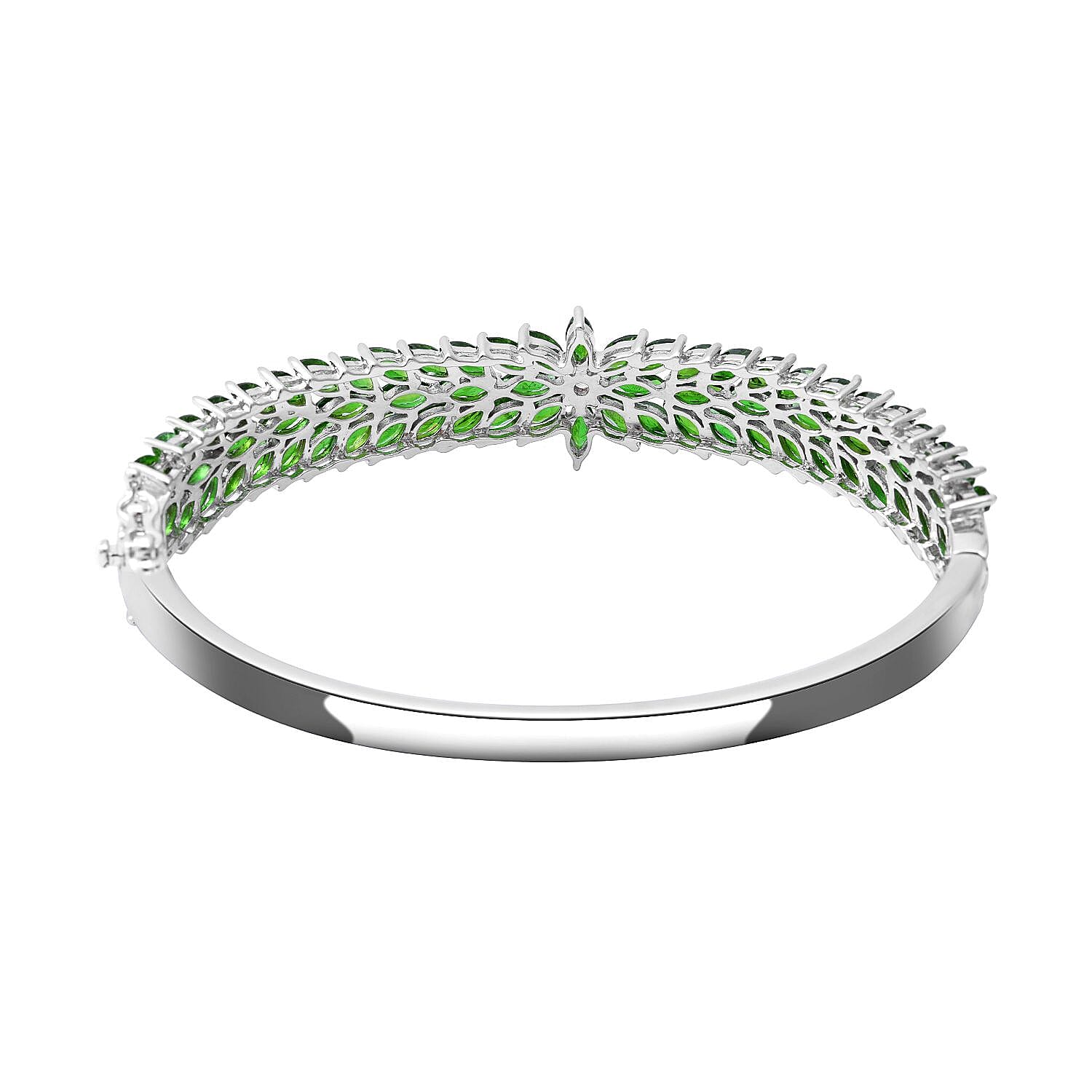 Natural Chrome Diopside and Natural Zircon Bangle (Size - 7.5) in Rhodium Overlay Sterling Silver 10.28 Ct.